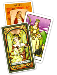Three tarot cards.