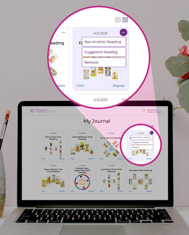 Tarot.com Journal navigation