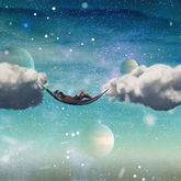 woman floating in clouds