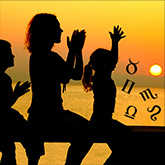 family silhouettes with zodiac symbols