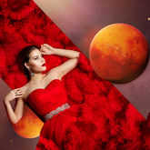 woman in red dress