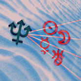 Neptune glyph contacting the glyphs of the Sun, Moon, Mercury and Uranus