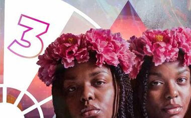 Two women wear matching pink flower crowns, representing the 3rd house in Astrology.