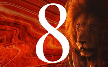 Life Path number 8 in numerology is represented by a lion with a red backdrop.