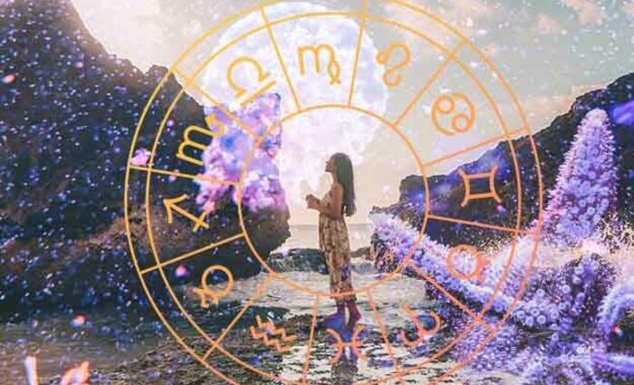 woman with birth chart wheel