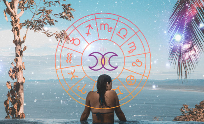 woman with birth chart wheel