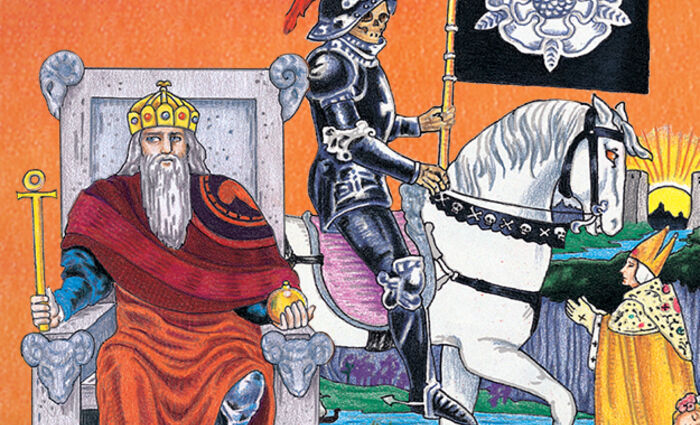 Images from the classic Rider Waite Tarot represent The Emperor and Death birth cards.