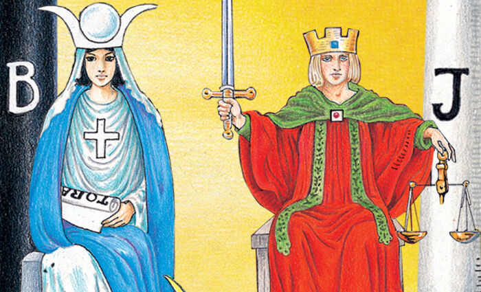 Images from the classic Rider Waite Tarot represent The High Priestess and Justice birth cards.