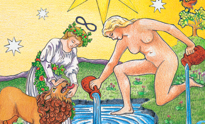 Images from the classic Rider Waite Tarot represent Strength and The Star birth cards.