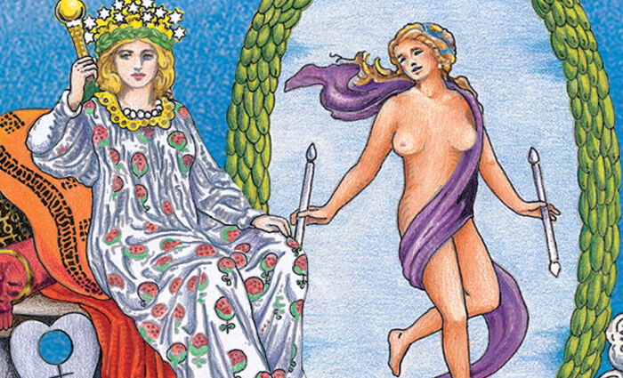 Images from the Rider Waite Tarot represent The Empress and The World birth cards.
