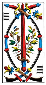 Three of Swords Tarot card in Swiss (1JJ) Tarot deck