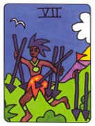 Seven of Swords Tarot card in African Tarot deck