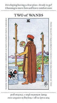 Two of Wands Tarot card in Apprentice Tarot deck