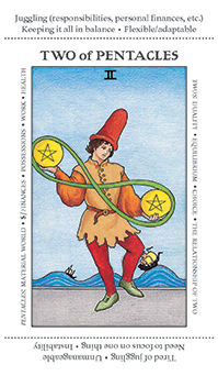 Two of Pentacles Tarot card in Apprentice Tarot deck
