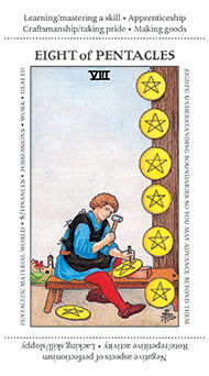 Eight of Pentacles Tarot card in Apprentice Tarot deck