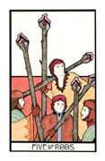 Five of Rods Tarot card in Aquarian deck