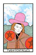 Two of Coins Tarot card in Aquarian deck