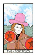 Two of Coins Tarot card in Aquarian Tarot deck