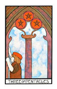 Three of Coins Tarot card in Aquarian Tarot deck