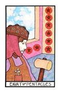 Eight of Coins Tarot card in Aquarian deck