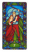 Seven of Staves Tarot card in Art Nouveau deck