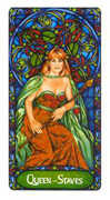 Queen of Staves Tarot card in Art Nouveau deck