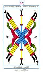 Five of Clubs Tarot card in Cagliostro Tarot deck
