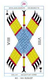 Nine of Clubs Tarot card in Cagliostro Tarot deck