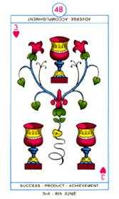 Three of Hearts Tarot card in Cagliostro Tarot deck