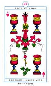 Four of Hearts Tarot card in Cagliostro Tarot deck