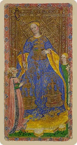 Queen of Wands Tarot card in Cary-Yale Visconti Tarocchi Tarot deck