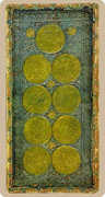 Nine of Coins Tarot card in Cary-Yale Visconti Tarocchi deck