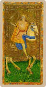 Knight of Coins Tarot card in Cary-Yale Visconti Tarocchi Tarot deck