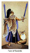 Two of Swords Tarot card in Cat People deck
