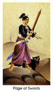 Page of Swords Tarot card in Cat People deck