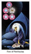 Five of Coins Tarot card in Cat People deck