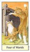 Four of Wands Tarot card in Cat's Eye deck