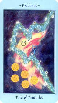 Five of Coins Tarot card in Celestial Tarot deck