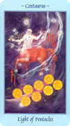 Eight of Coins Tarot card in Celestial Tarot deck