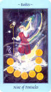 Nine of Coins Tarot card in Celestial deck