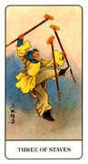 Three of Staves Tarot card in Chinese Tarot deck