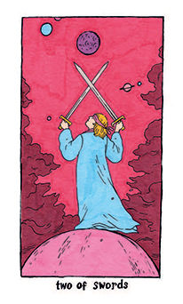 Two of Swords Tarot card in Cosmic Slumber Tarot deck