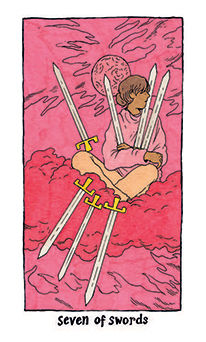 Seven of Swords Tarot card in Cosmic Slumber Tarot deck