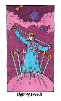 Eight of Swords Tarot card in Cosmic Slumber Tarot deck