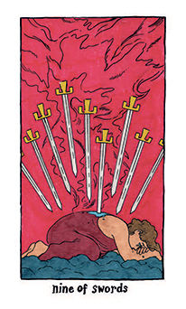 Nine of Swords Tarot card in Cosmic Slumber Tarot deck