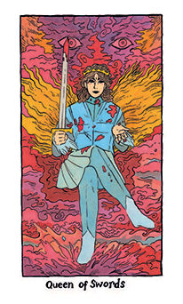 Queen of Swords Tarot card in Cosmic Slumber Tarot deck