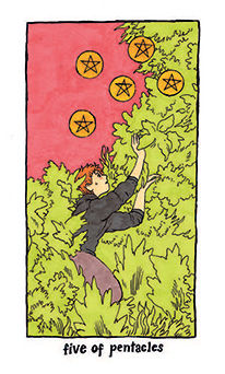 Five of Pentacles Tarot card in Cosmic Slumber Tarot deck