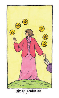 Six of Pentacles Tarot card in Cosmic Slumber Tarot deck