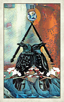 Two of Wands Tarot card in Crow Tarot Tarot deck