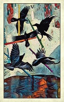 Five of Wands Tarot card in Crow Tarot Tarot deck